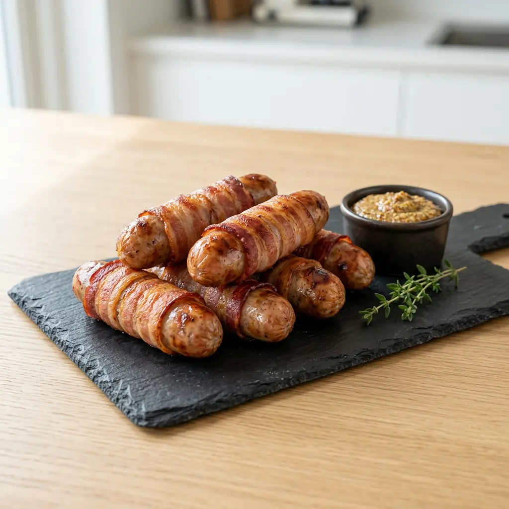 Photo of Air Fryer Bacon-Wrapped Sausages cooked in the air fryer