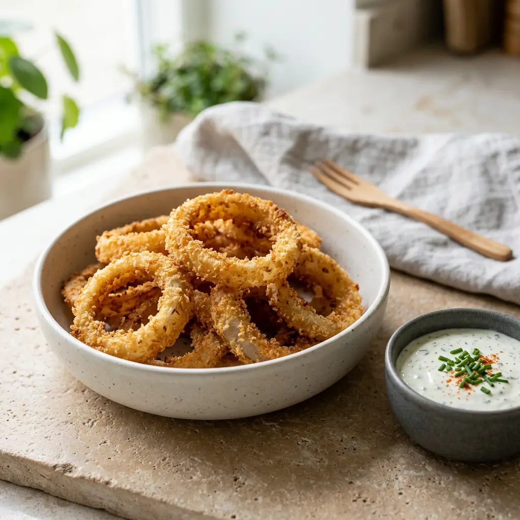 Photo of Air Fryer Breaded Onion Rings cooked in the air fryer