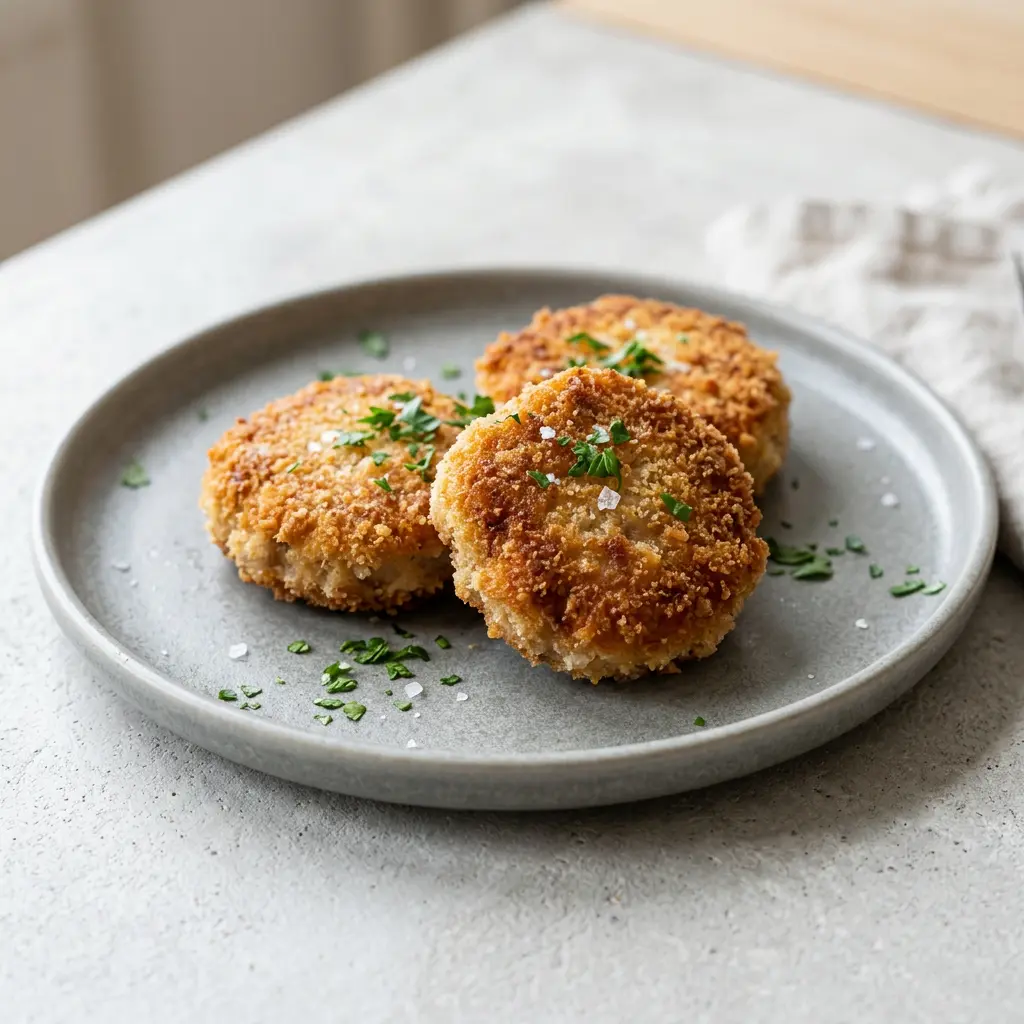 Photo of Air Fryer Breaded Pork Patties cooked in the air fryer