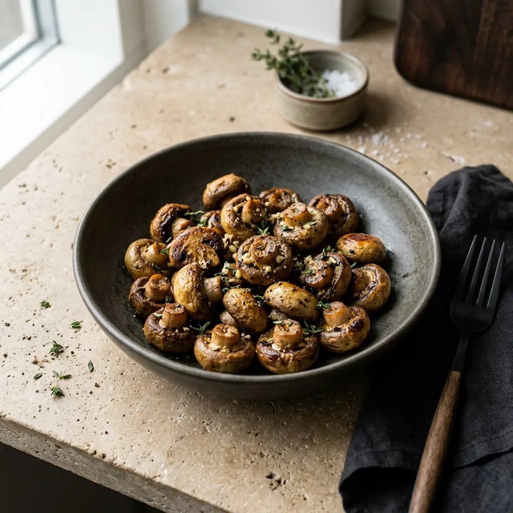 Photo of Air Fryer Button Mushrooms cooked in the air fryer