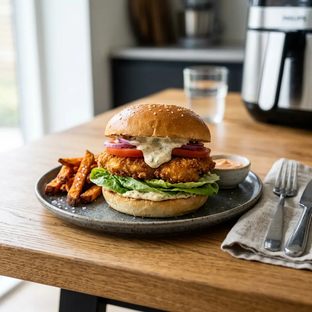 Photo of Air Fryer Chicken Burger cooked in the air fryer