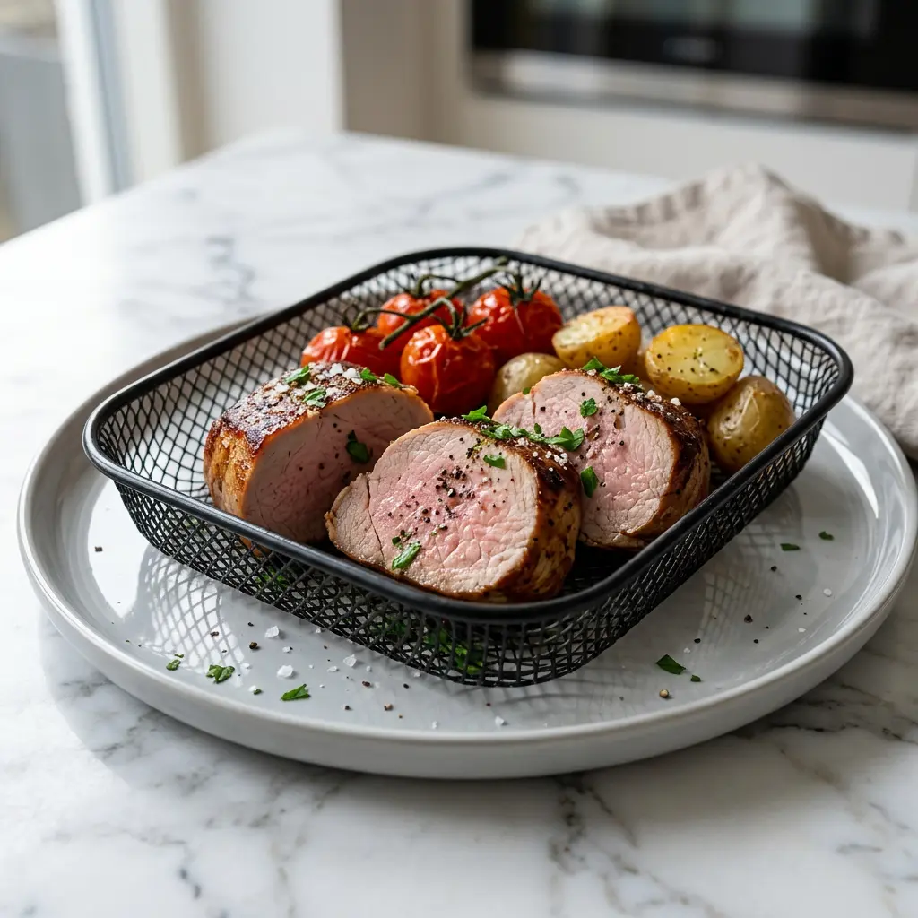 Photo of Air Fryer Pork Tenderloin Medallions cooked in the air fryer