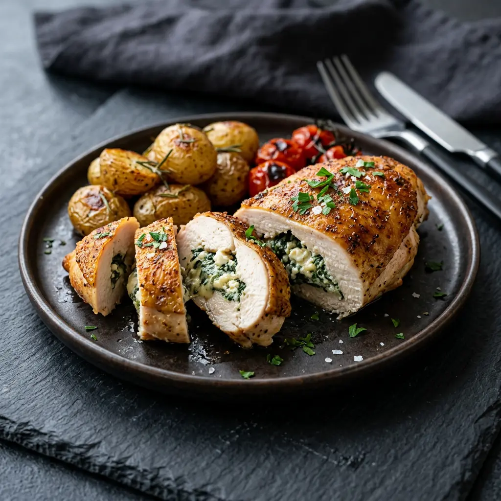 Photo of Air Fryer Stuffed Chicken Breast cooked in the air fryer