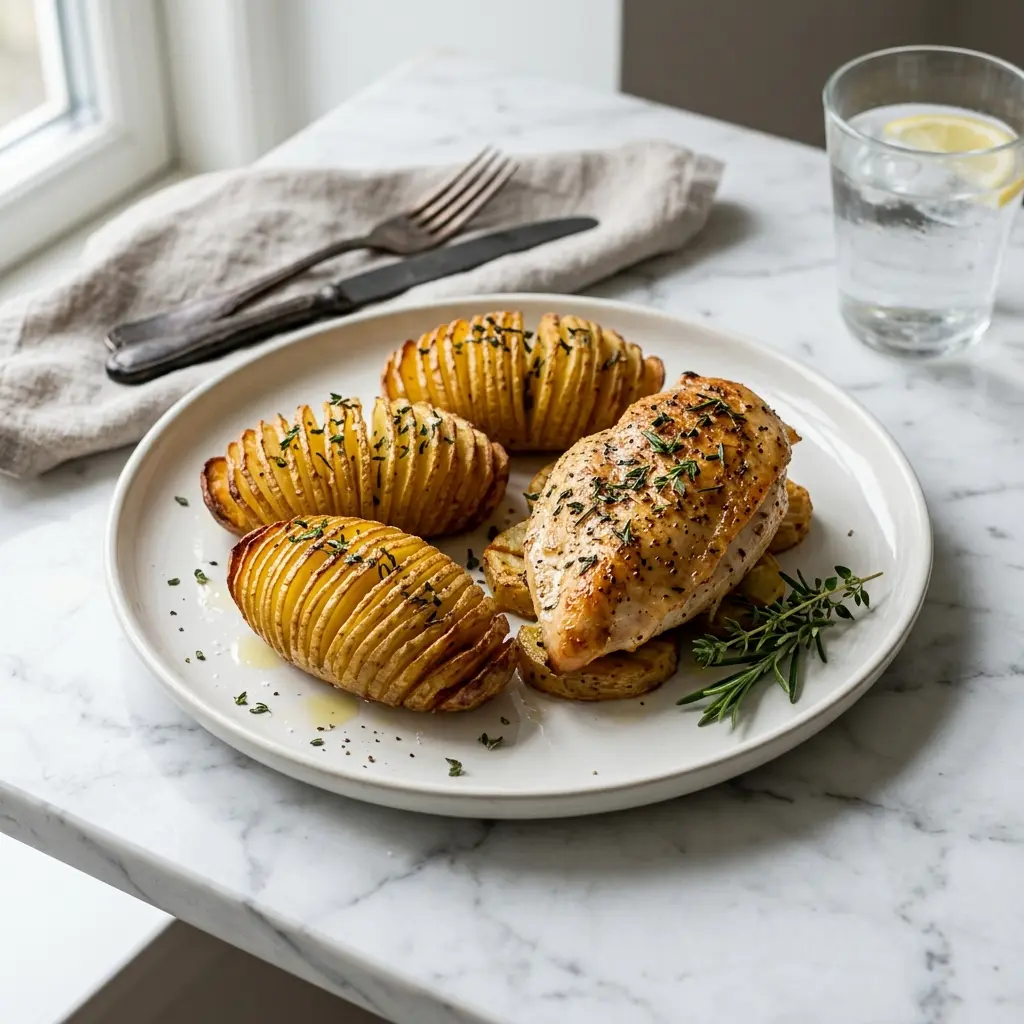 Photo of the finished dish for the recipe Chicken with Hasselback Potatoes