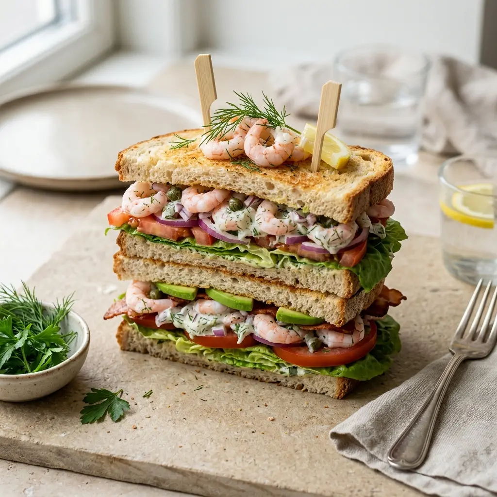 Photo of the finished dish for the recipe Club Sandwich with Prawns