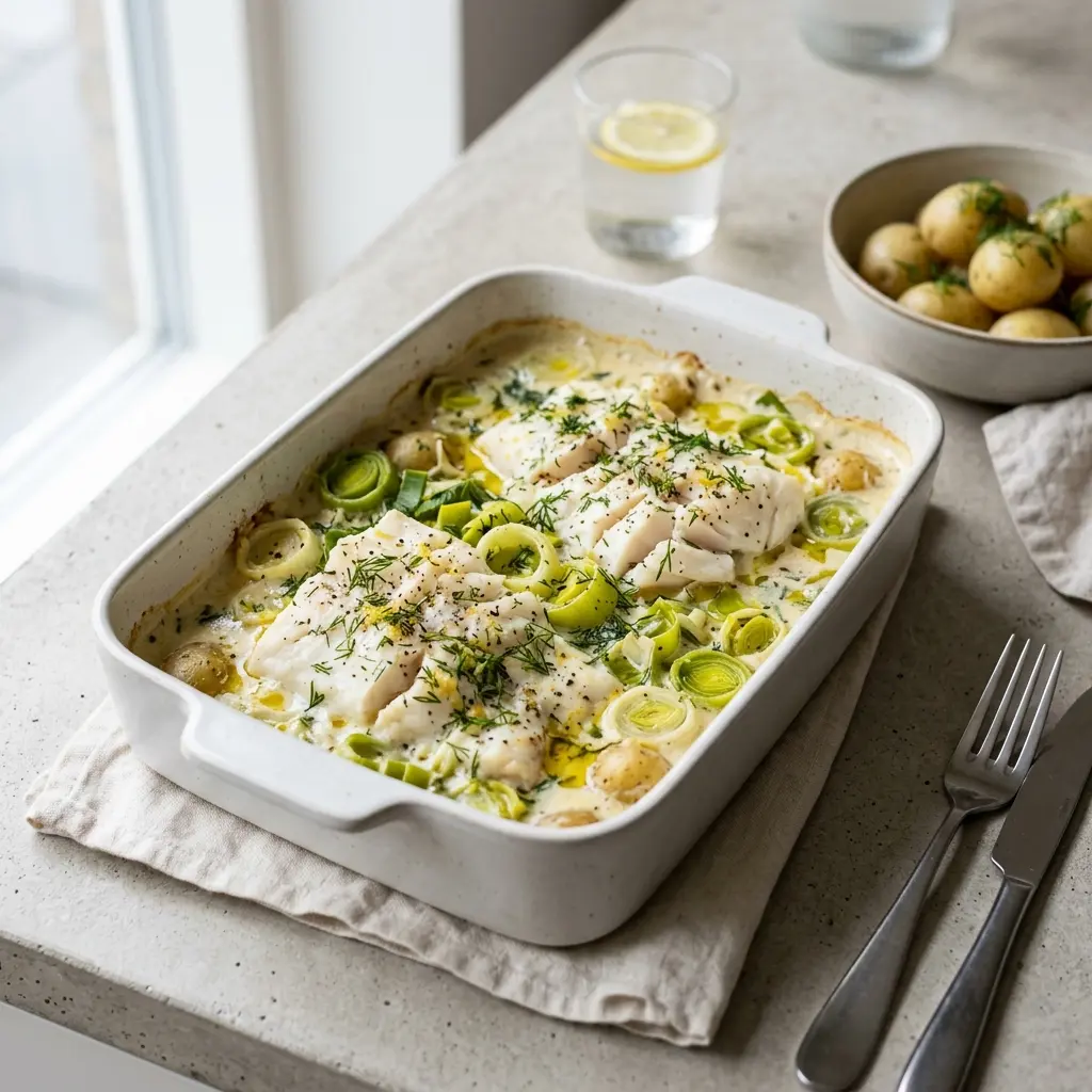 Photo of the finished dish for the recipe Cod Bake with Leeks