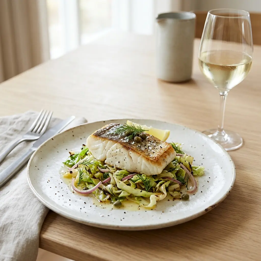 Photo of the finished dish for the recipe Cod with Pointed Cabbage