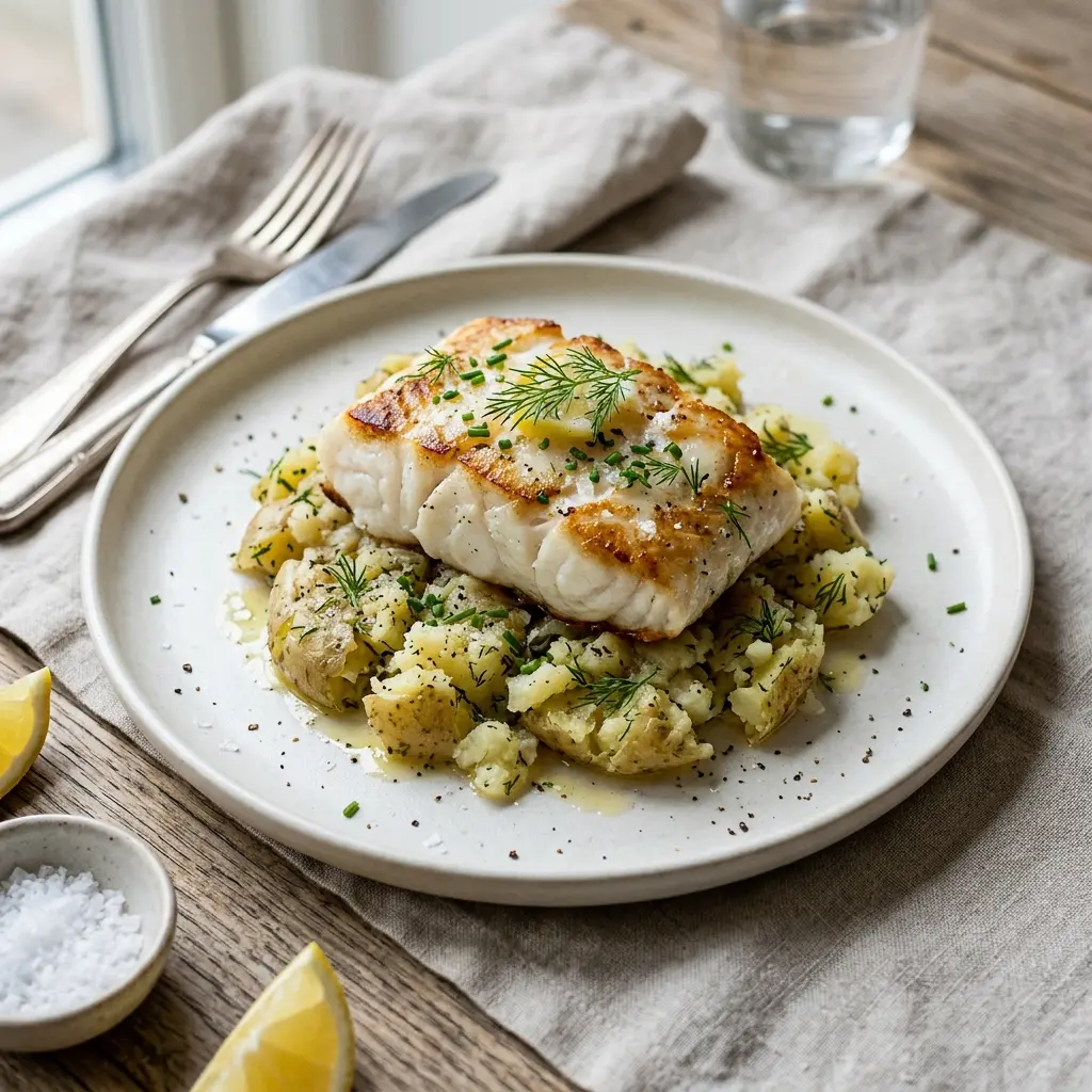 Photo of the finished dish for the recipe Cod with Smashed Potatoes