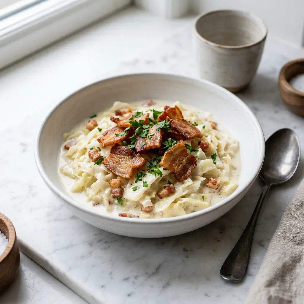 Photo of the finished dish for the recipe Creamed White Cabbage with Pork Belly