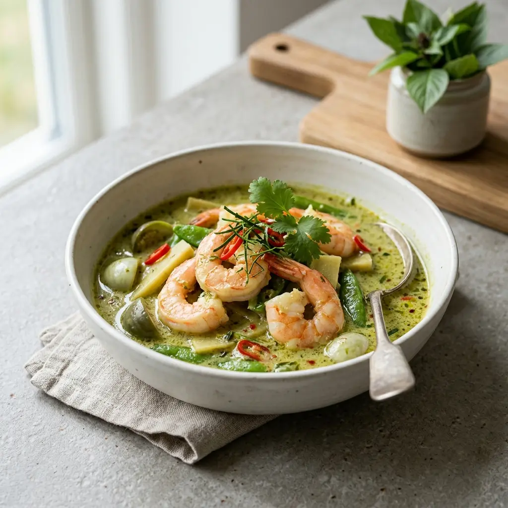 Photo of the finished dish for the recipe Green Curry with Prawns