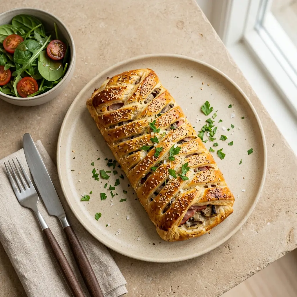 Photo of the bread or dough recipe Ham Puff Pastry Roll with Mushrooms