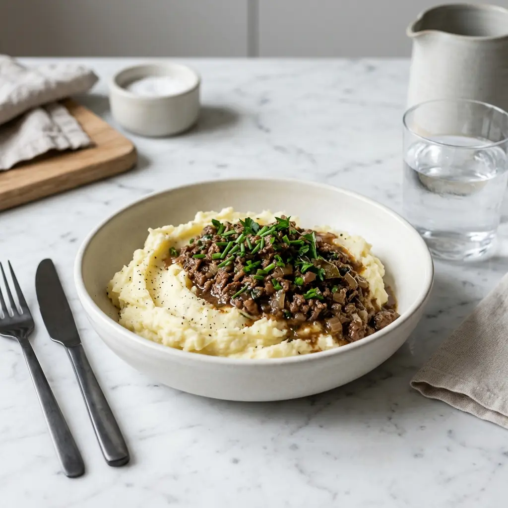 Photo of the sauce or side recipe Minced Beef in Gravy with Mashed Potatoes