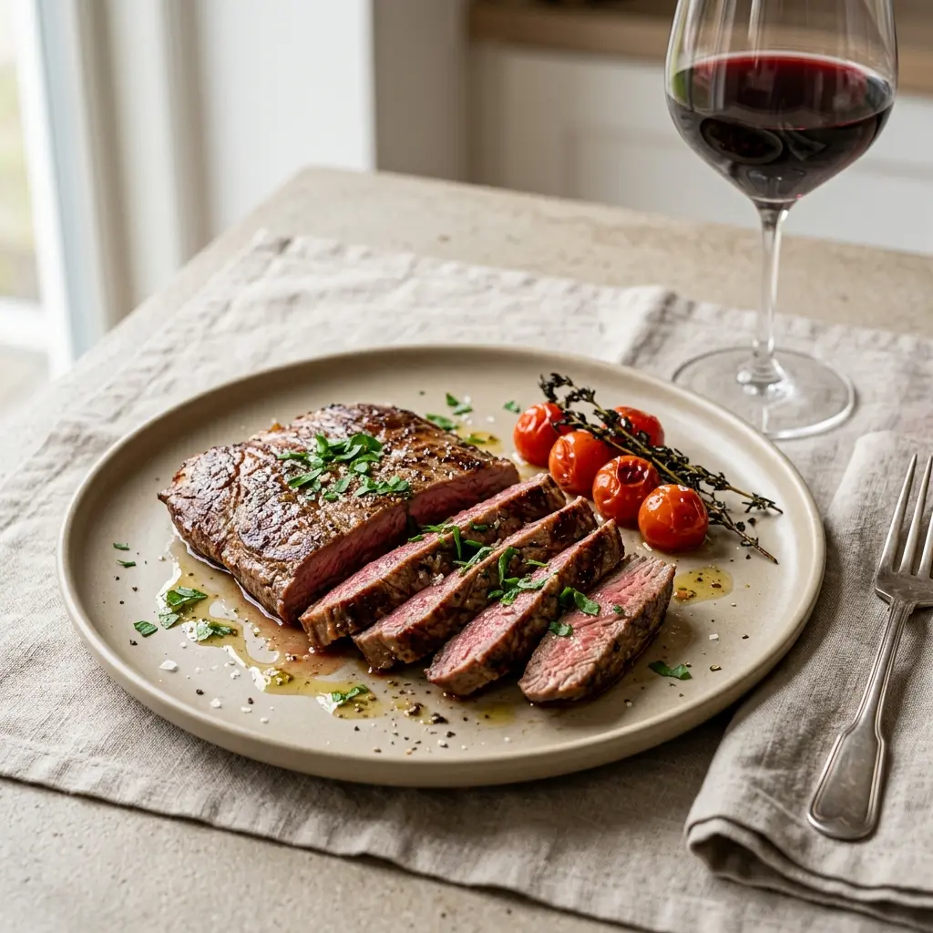Photo of the finished dish for the recipe Pan-Fried Flank Steak