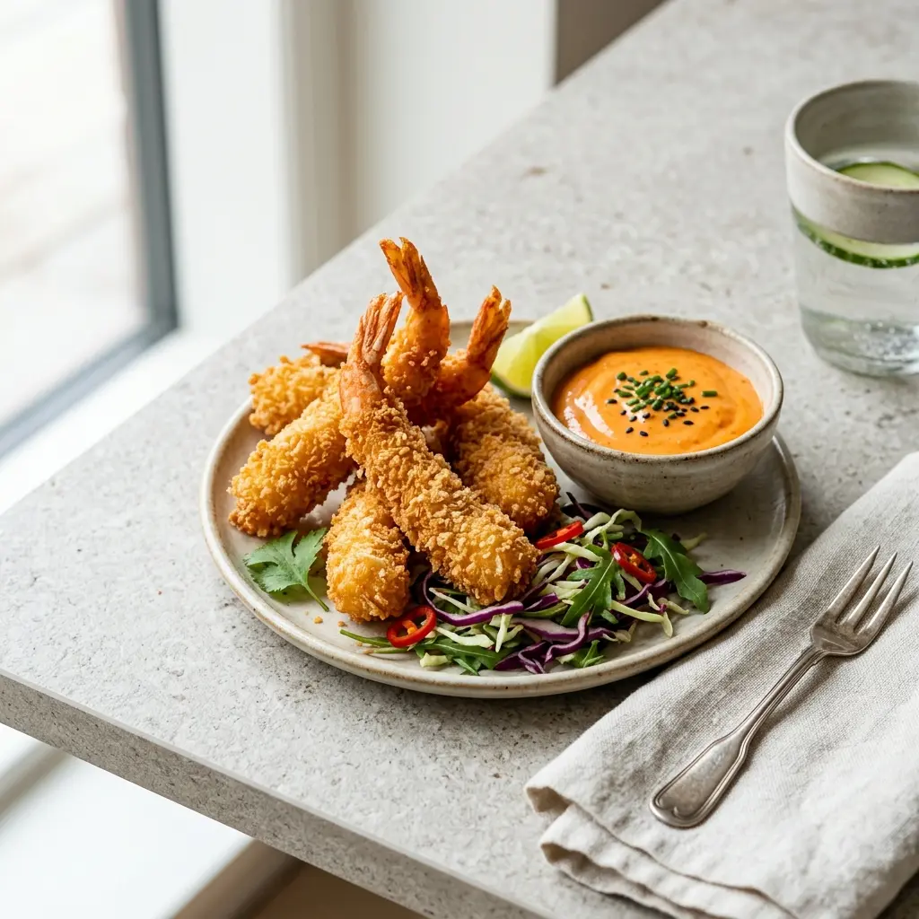 Photo of the finished dish for the recipe Panko Prawns with Chilli Mayo