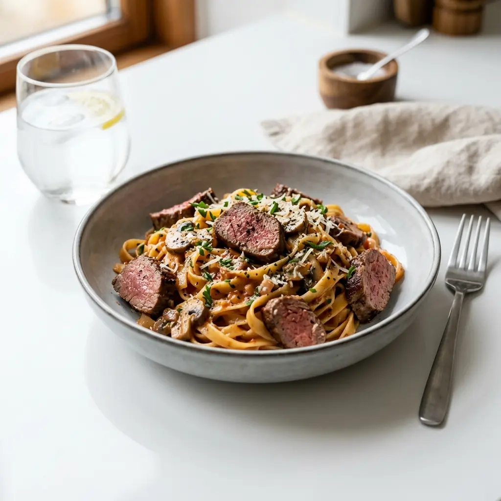 Photo of the finished dish for the recipe Pasta with Beef Fillet