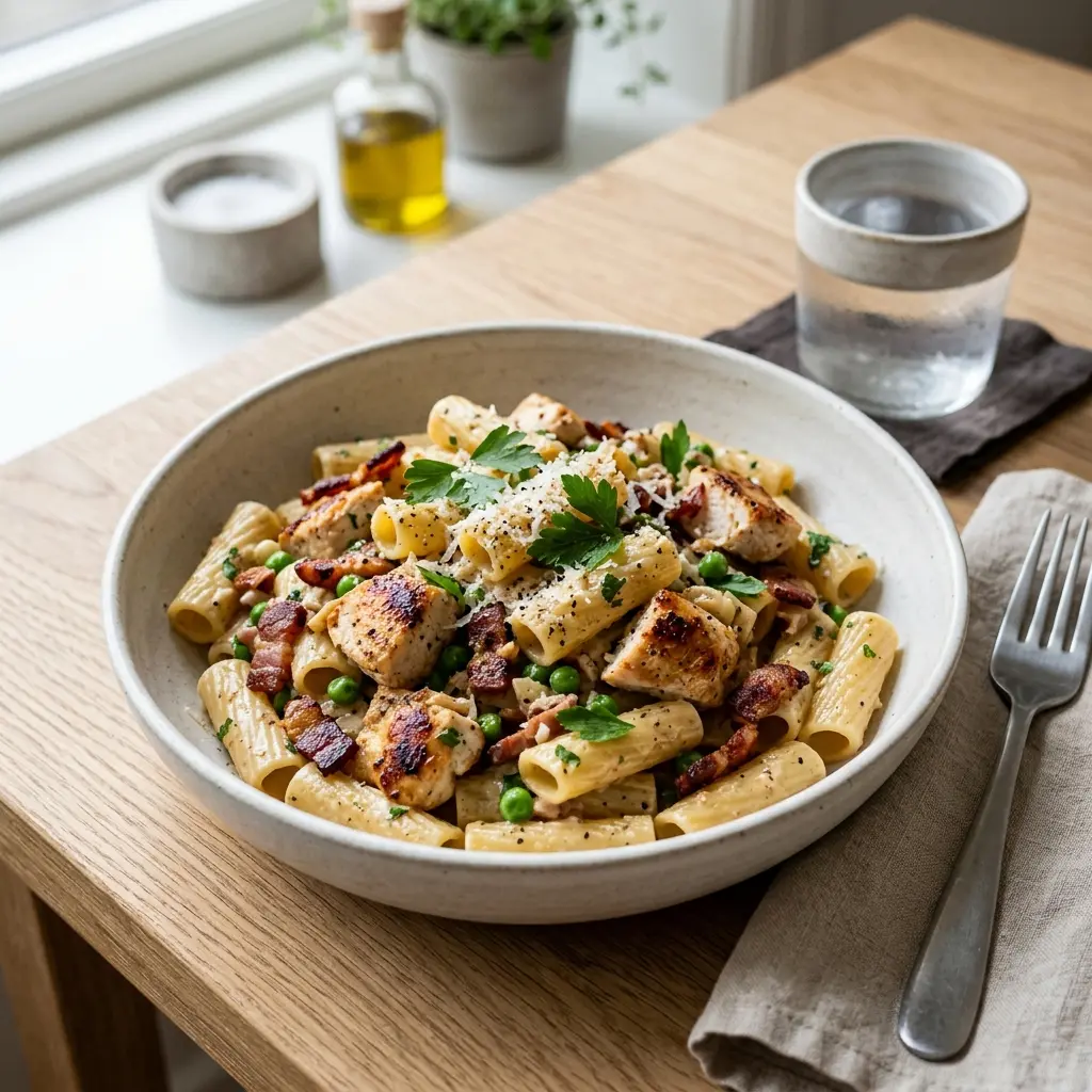 Photo of the finished dish for the recipe Pasta with Chicken and Bacon