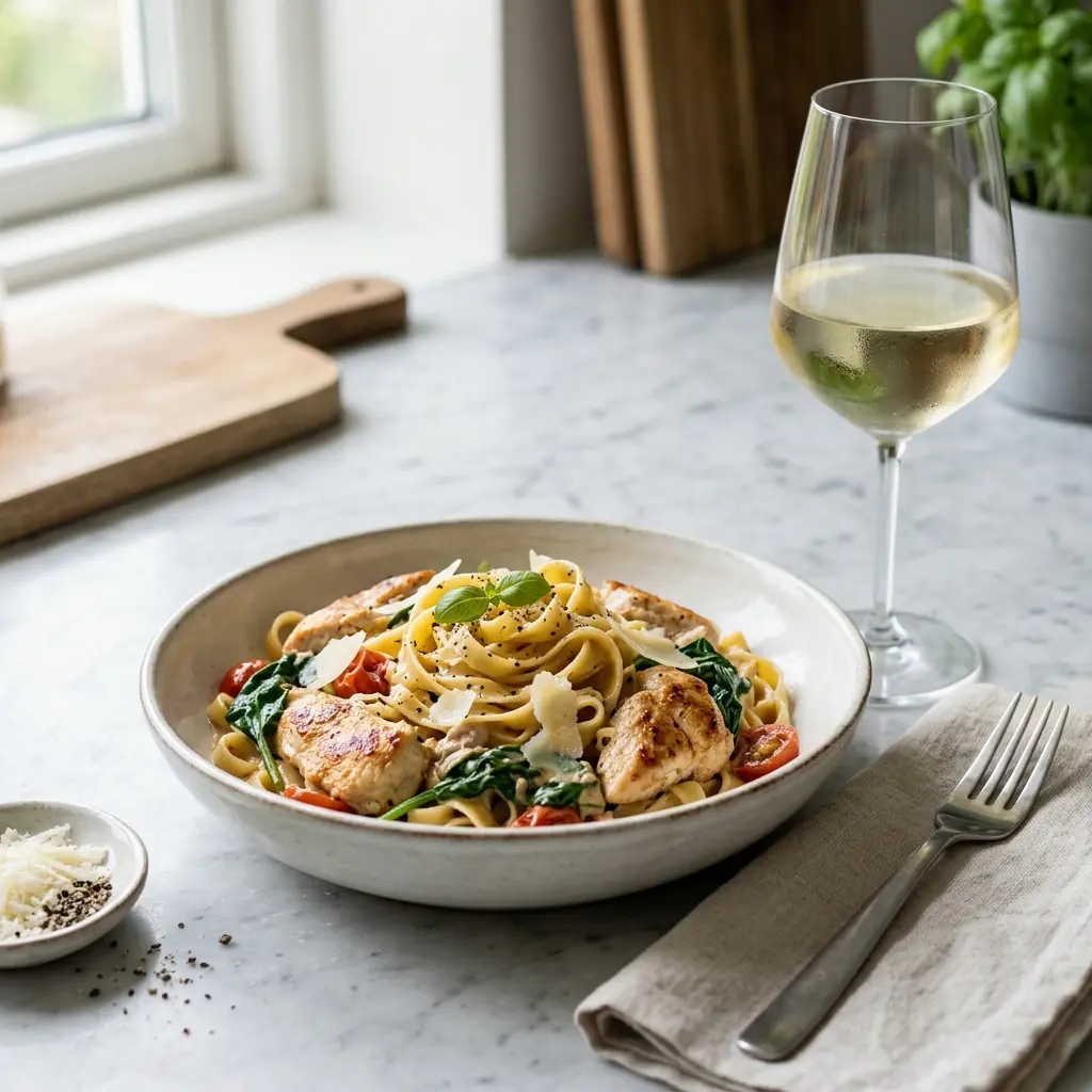 Photo of the finished dish for the recipe Pasta with Chicken and Spinach