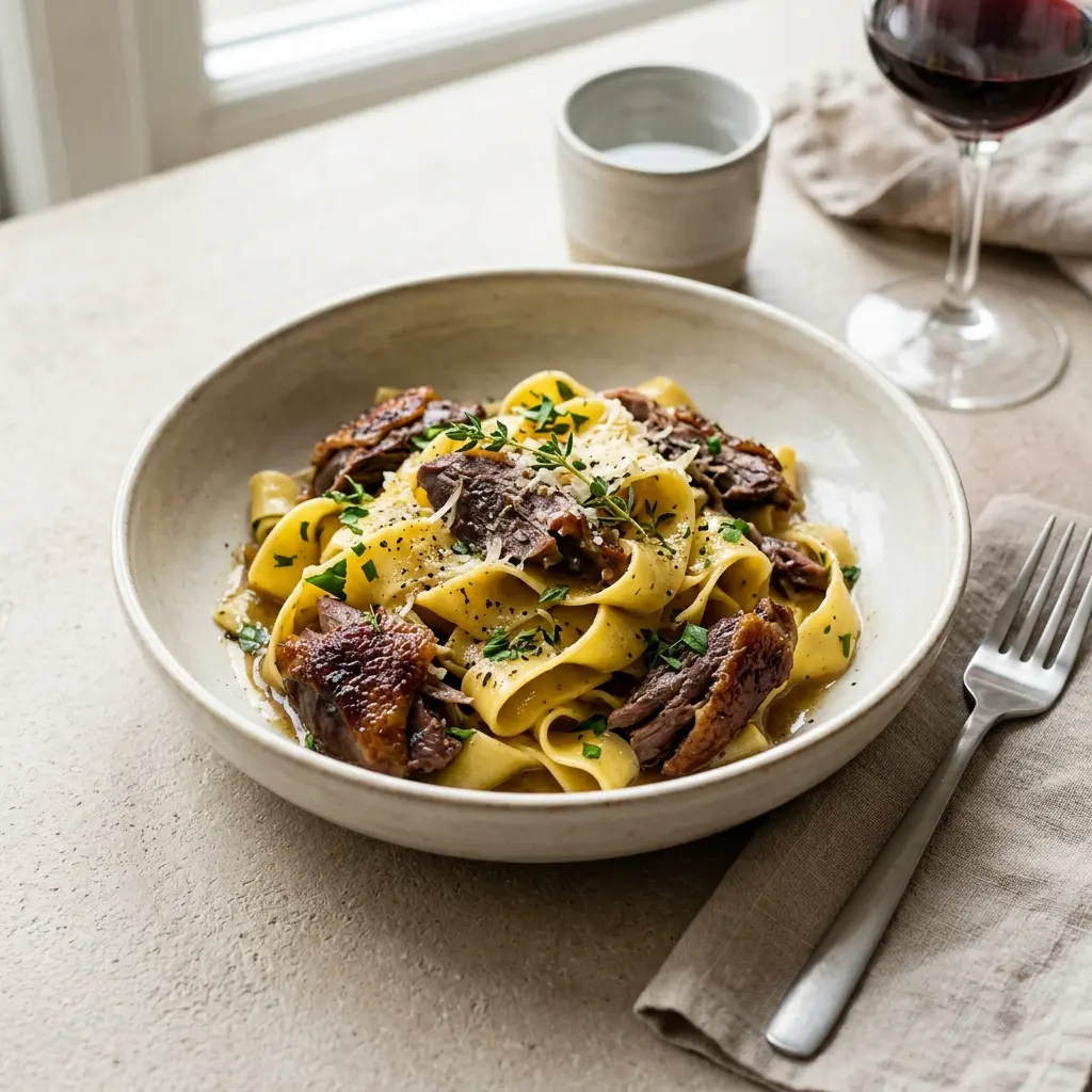 Photo of the finished dish for the recipe Pasta with Confit Duck