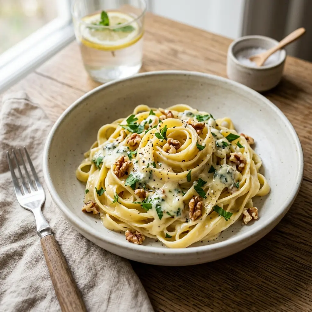 Photo of the finished dish for the recipe Pasta with Gorgonzola and Walnuts