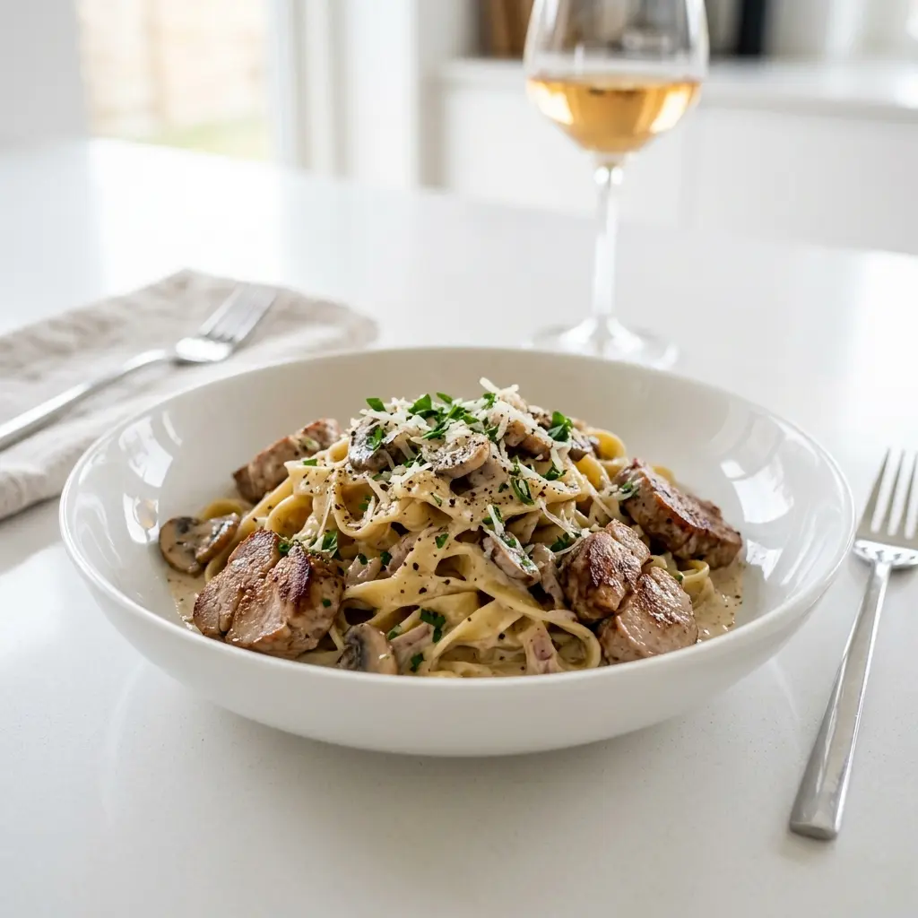 Photo of the finished dish for the recipe Pasta with Pork Tenderloin