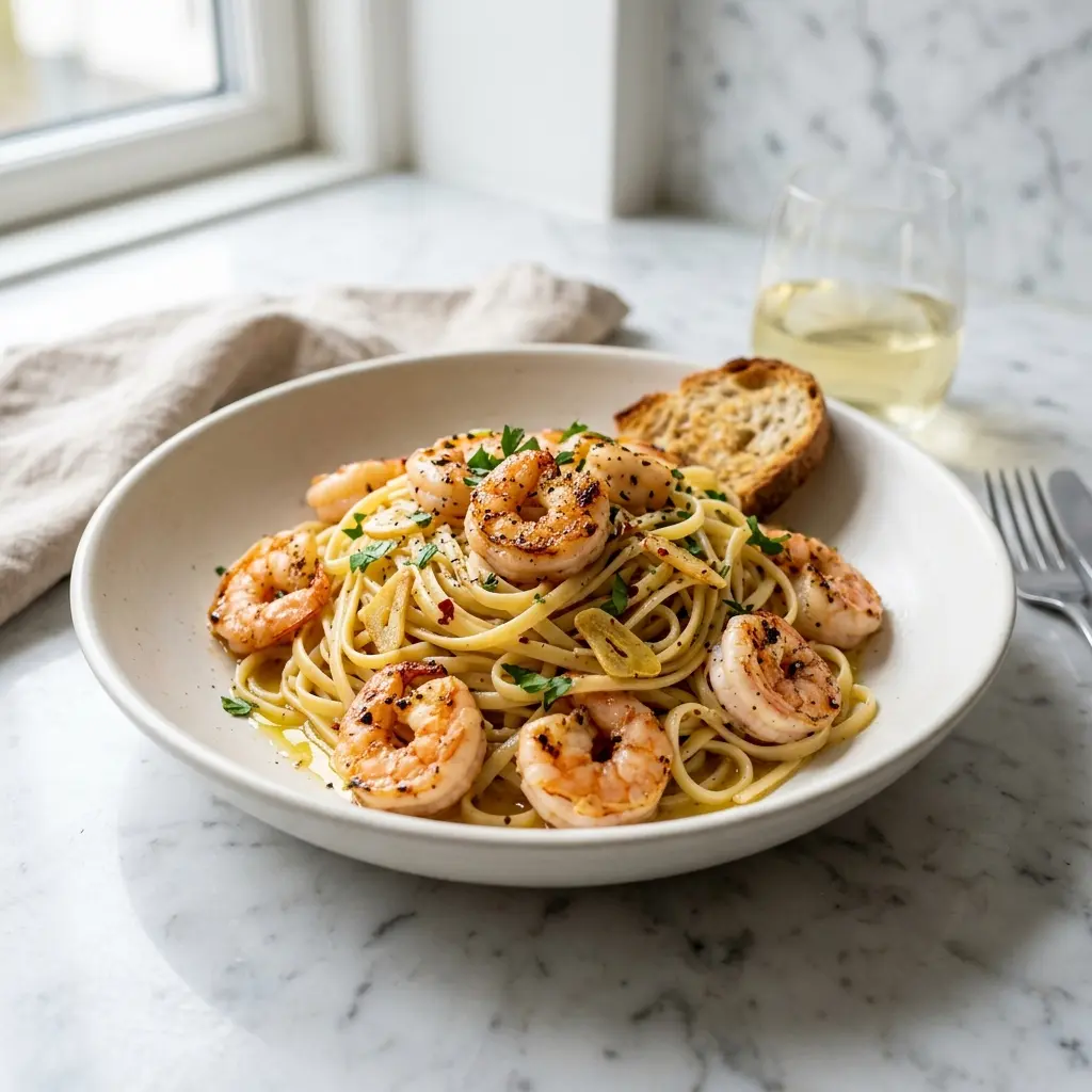 Photo of the finished dish for the recipe Pasta with Prawns and Garlic