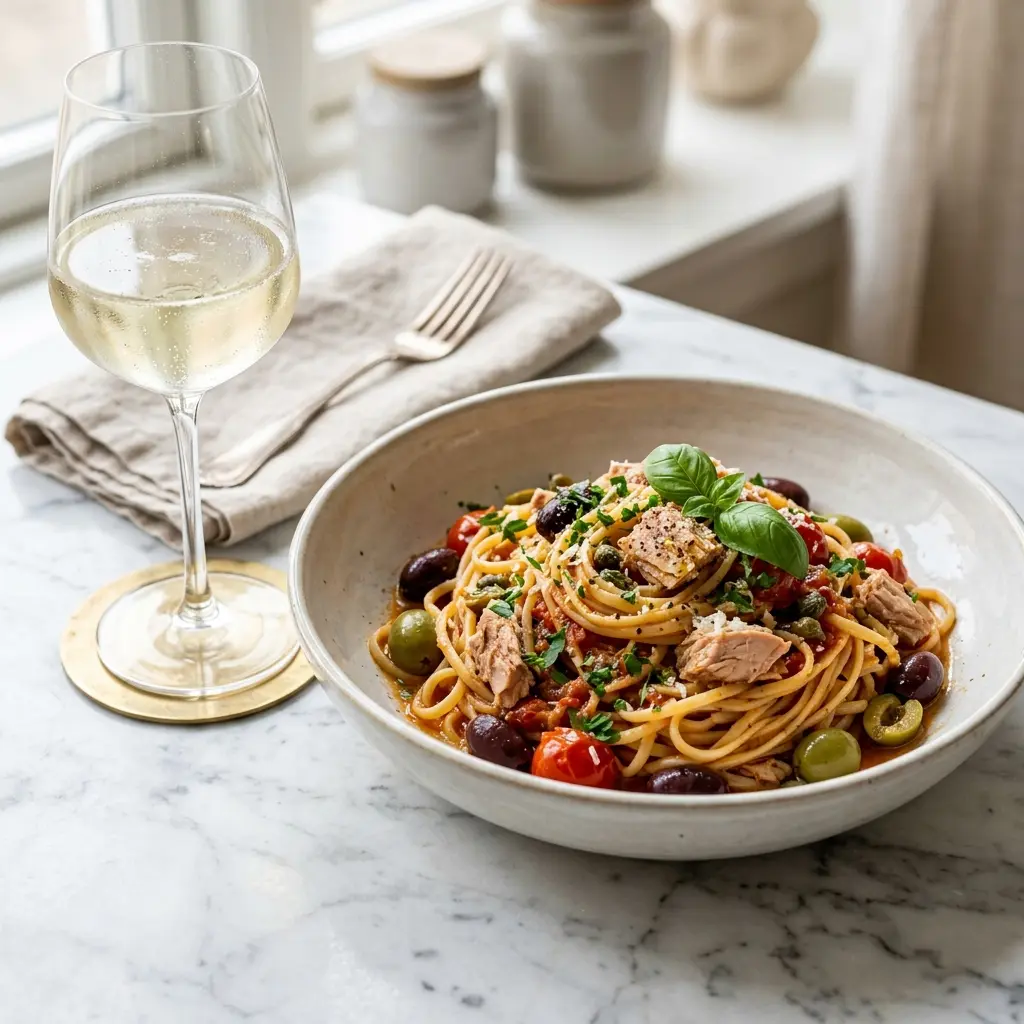 Photo of the finished dish for the recipe Pasta with Tuna and Olives