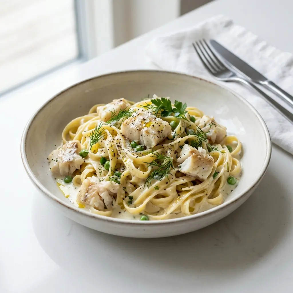 Photo of the finished dish for the recipe Pasta with White Fish and Cream