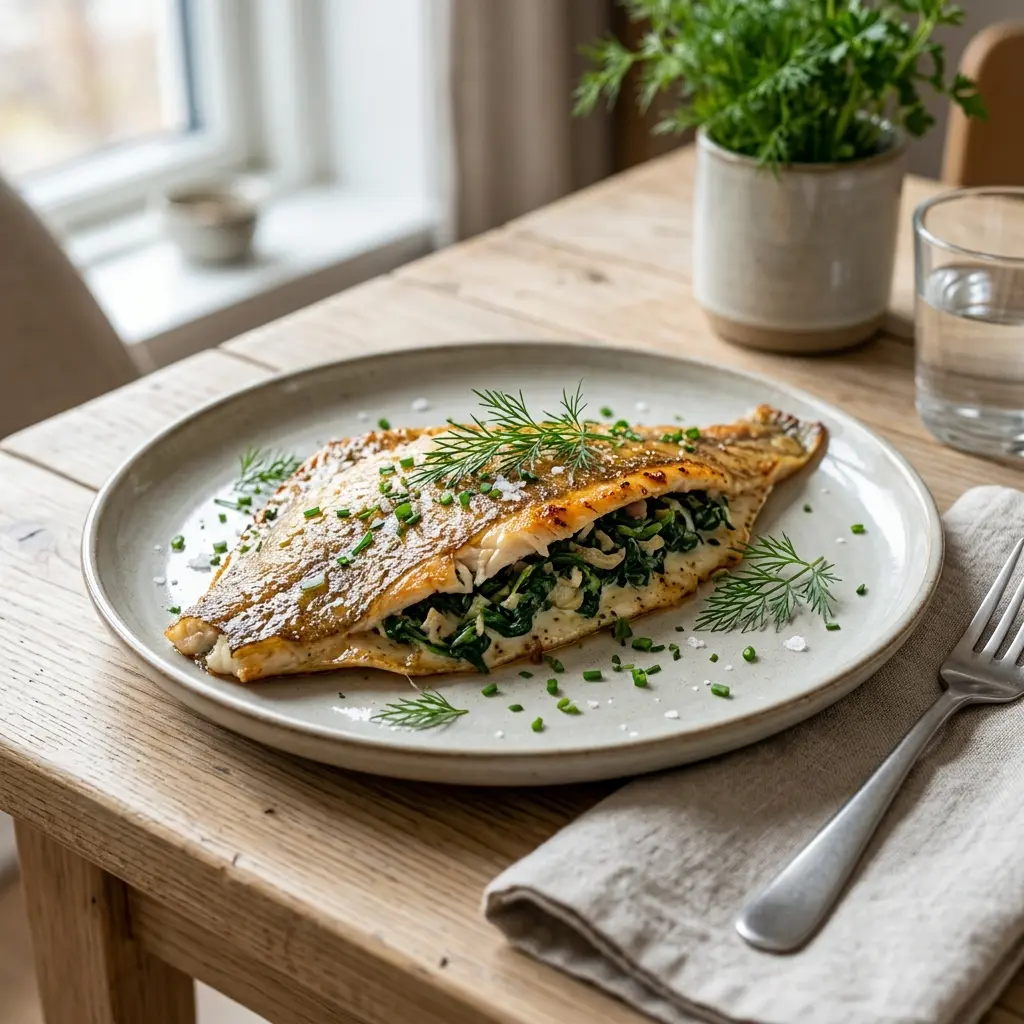 Photo of the finished dish for the recipe Plaice Stuffed with Spinach