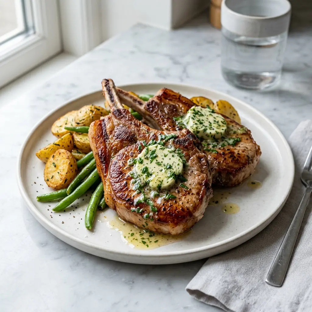 Photo of the finished dish for the recipe Pork Chops on the Bone with Herb Butter
