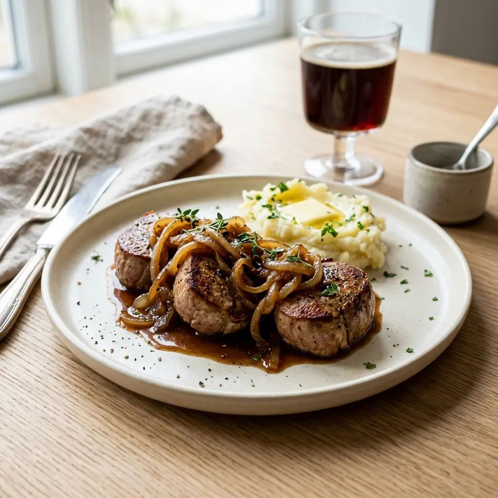 Photo of the finished dish for the recipe Pork Tenderloin Medallions with Caramelised Onions