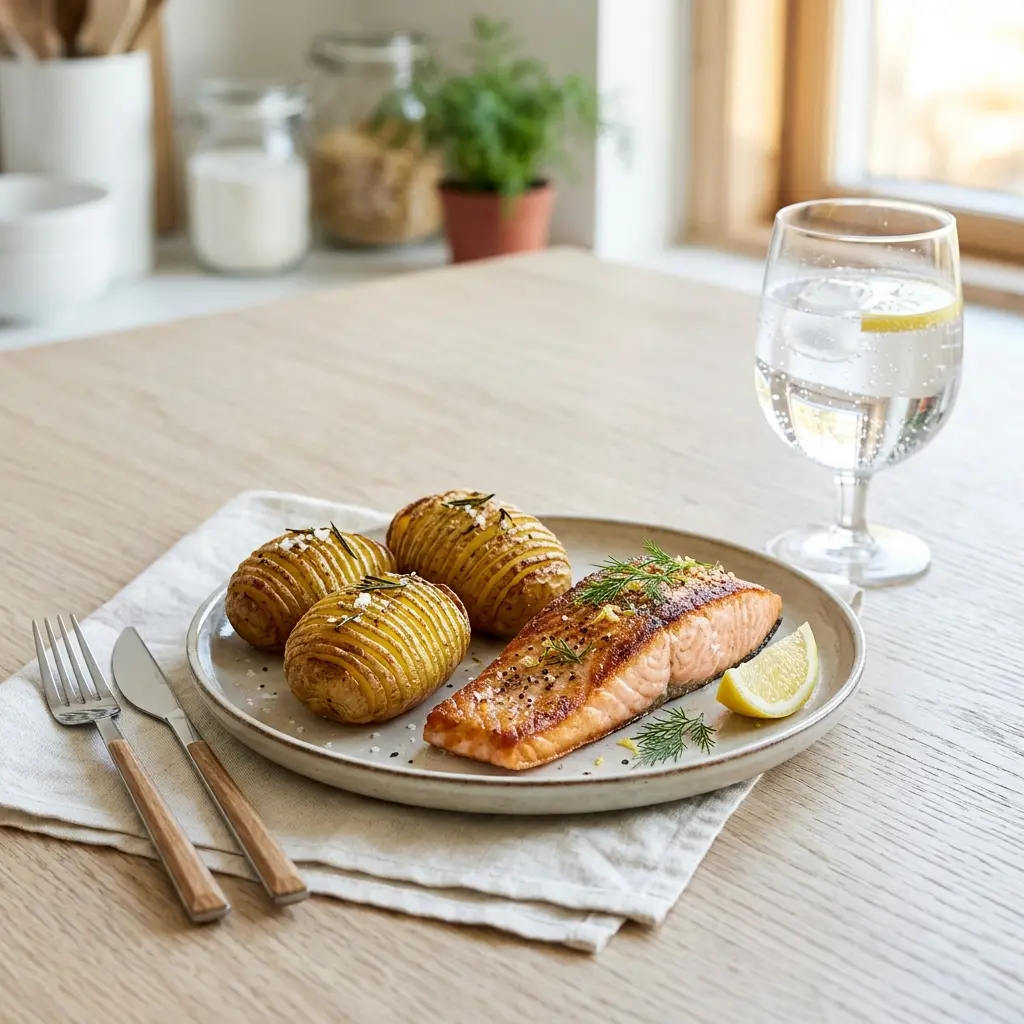 Photo of the finished dish for the recipe Salmon with Hasselback Potatoes