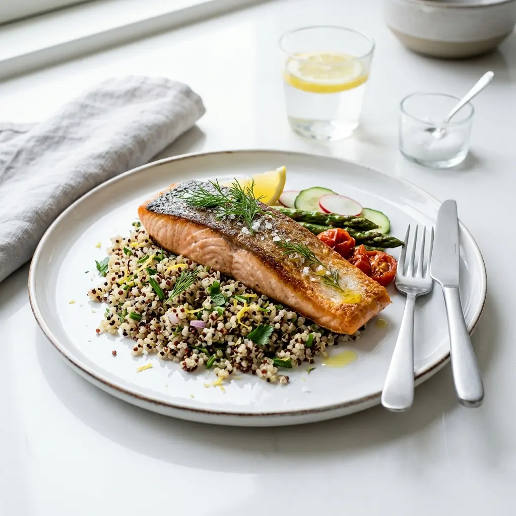 Photo of the finished dish for the recipe Salmon with Quinoa