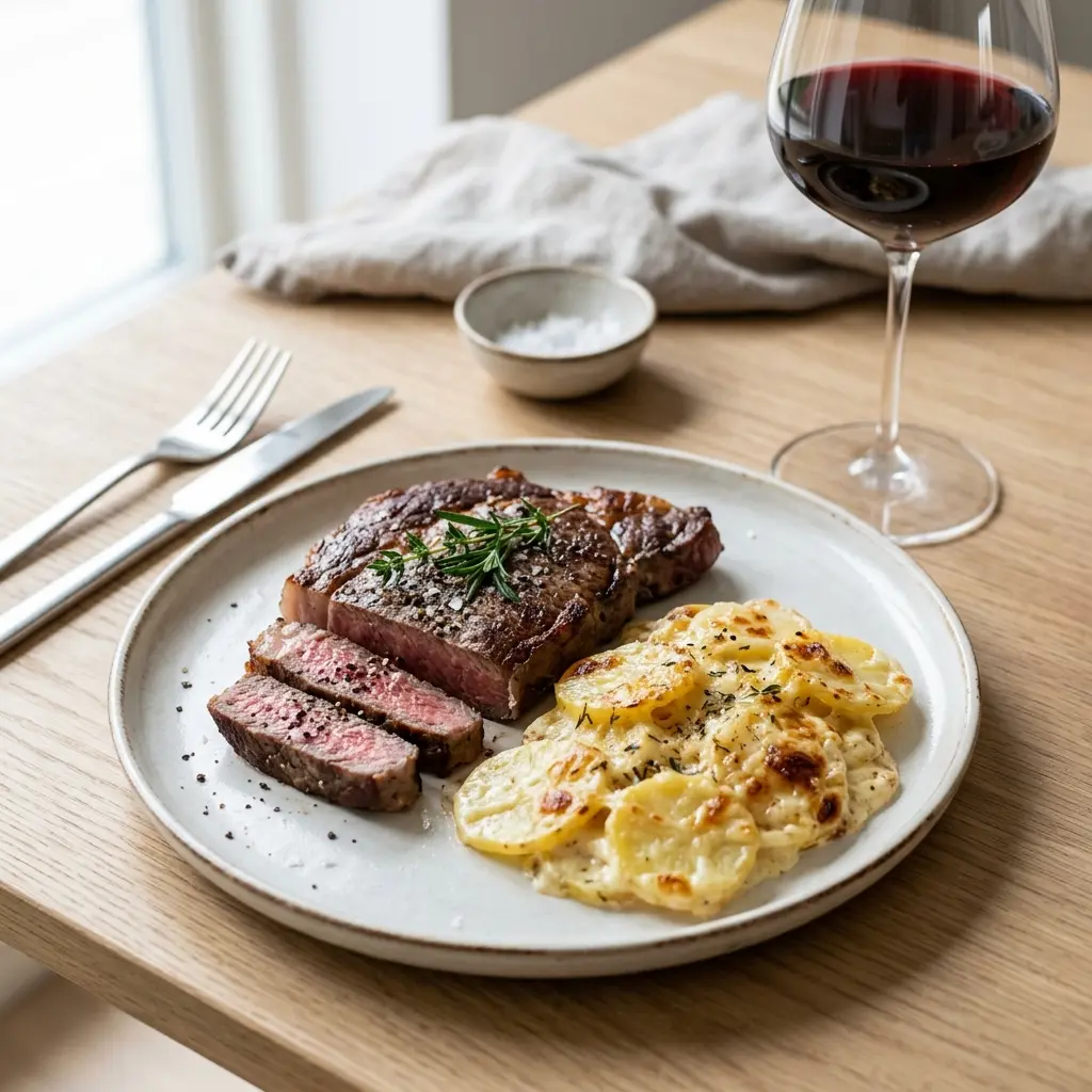 Photo of the finished dish for the recipe Steak with Dauphinoise Potatoes