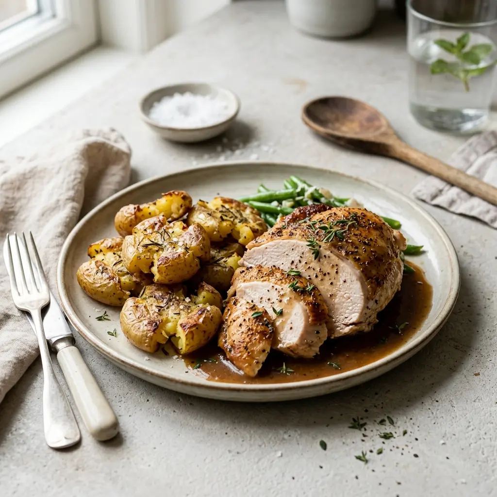 Photo of the finished dish for the recipe Turkey with Smashed Potatoes